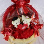 Special Red Decorated Heart Plush Cake Cushion with Love Couple Teddy Bears